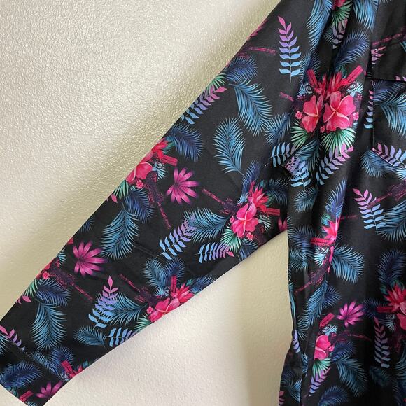 Retro Rifle Tropics Shirt Mens 5XL (Fits 3XL+) Black Floral Long Sleeve Button - Picture 6 of 11